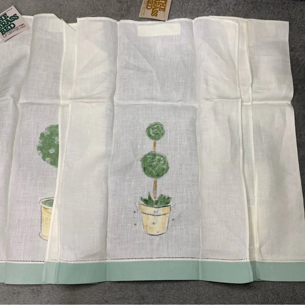 Vintage LIZ WAIN Hand Towels 100% Linen Floral Hand Painted Hemstitch Lot of 3